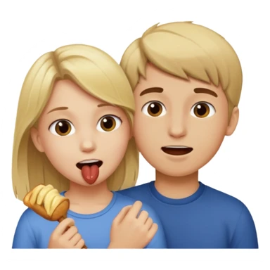 Blonde girl biting brown hair boy sticker
