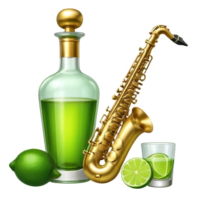 Tequila bottle with limes and a saxophone  sticker