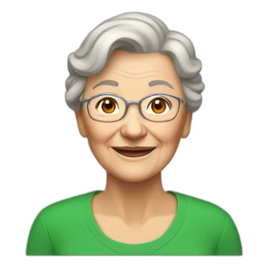 Smiling elderly woman in green jersey no glasses. Light brown hair sticker
