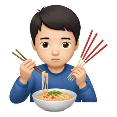 Sad boy eating noodles sticker