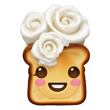 Toast with rose-shaped white whipped cream sticker