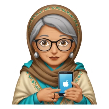 persian old woman Persian shawl with smartphone and glasses, half body sticker