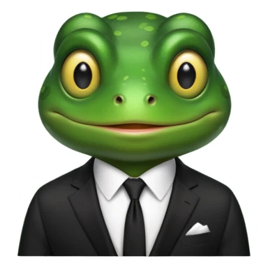 ["Green frog head, dressed in a black suit with a black tie."] sticker