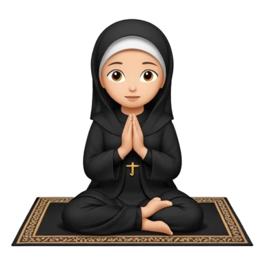 muslim woman praying on a black praying carpet with a black abaya on sticker