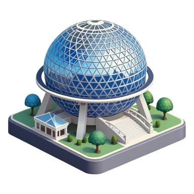 Isometric exterior Walt Disney World Epcot sphere, dollhouse style 3D realistic  sticker
