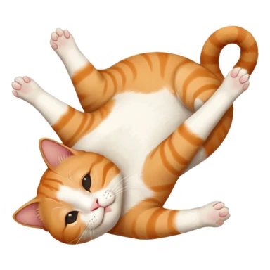ginger and white small cat eyes closed lying down upside down with paws stretched out straight in different directions sticker