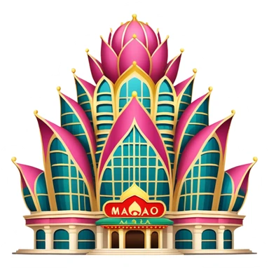 Macao Grand Lisboa Casino building, simplified emoji style with bold outlines and bright colors, cartoon style distinctive lotus-shaped tower sticker