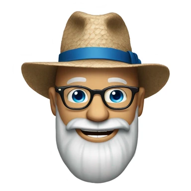Bald man with floppy hat and glasses and big blue eyes  and long grey beard and laughing sticker