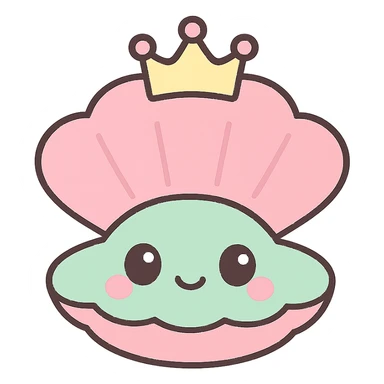 cute oyster wearing a tiara, kawaii style sticker