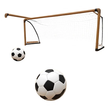 A close-up of footballs and a goal on a covered indoor futsal court with a wooden floor. The scene highlights the details of the balls and goalposts, with the smooth, polished court surface creating a clean and focused atmosphere for the game. sticker