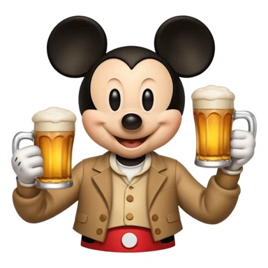Mickey Mouse holding a beer sticker