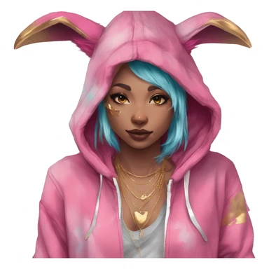 Pink magenta burgundy maroon cyan beige gray fox wearing a pink hoodie with gold jewellery gold piercings gold ear piercing gold nose piercing vintage watercolour tie dye black raven wings sticker