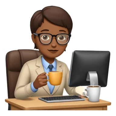Teacher at computer drinking coffee sticker