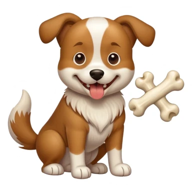 dog with a bone in its teeth, wagging tail sticker