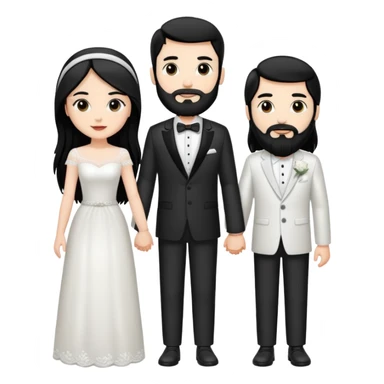 couple of newlyweds holding hands, white skin man with black hair and beard; white skin woman with long black hair and black eyes sticker