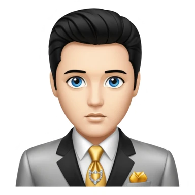 Elvis Presley with Blue eyes, black hair, silver  and gold suit sticker