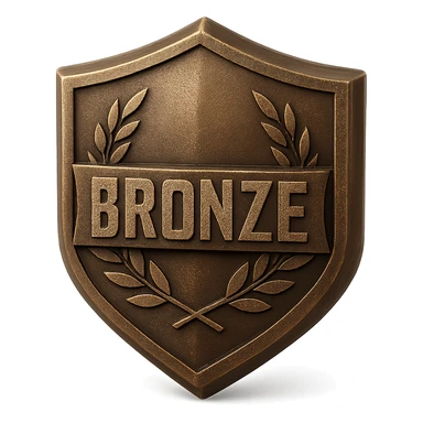 BGMI Bronze tier badge, metallic bronze color, shield shape, simple, game rank icon sticker