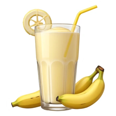 A 3D cartoon glass of banana shake, light yellow creamy texture, straw and banana slice garnish, glossy reflection, natural daylight, Memoji-style. sticker