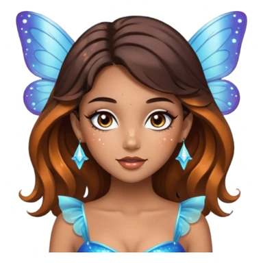 Pretty girl with caramel skin. Dark brown hair and brown eyes. She has freckles. Wearing sexy makeup. Wearing a fairy costume. wearing heels sticker