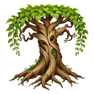 A quadrupedal creature with a body composed of twisted bark and gnarled wood, its limbs branching into root-like digits and its back sprouting a canopy of leaves that change color with its mood.

 sticker