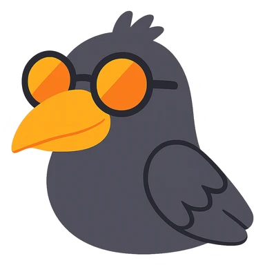 Make the bird emoji even less realistic—more cartoonish and simplified, but keep the same pose, orange beak, and round sunglasses. Minimal feather texture, smooth shading, and a playful look. Bird looking to the left. No background. Maintain the style of the original bird emoji but make it more cartoonish and simplified. sticker