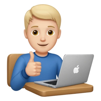 white guy sitting with laptop showing thumb sticker