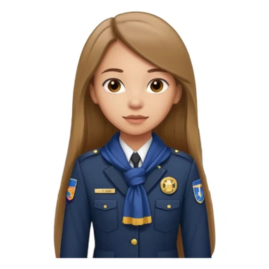 Young girl, long brown straight hair, wearing uniform jacket with hotel name badge, tasteful scarf, stand behind the desk

 sticker