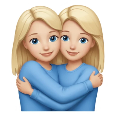 cinematic realistic two sisters with blonde hair and blue eyes hugging, smiling sticker