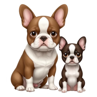 All pure white French bulldog sitting next to skinny brown Boston terrier sticker
