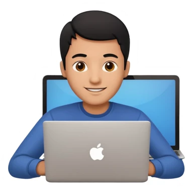 make an emoji of a happy male black hair developer behind laptop sticker