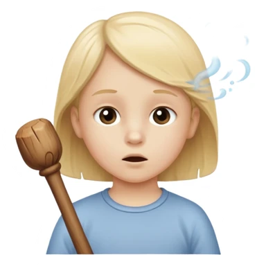 The white child blows into the stick sticker