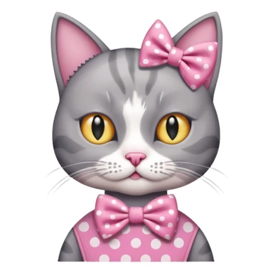 Evil Gray and white evil cat with a pink polka dot dress and with a pink polka dot bow sticker