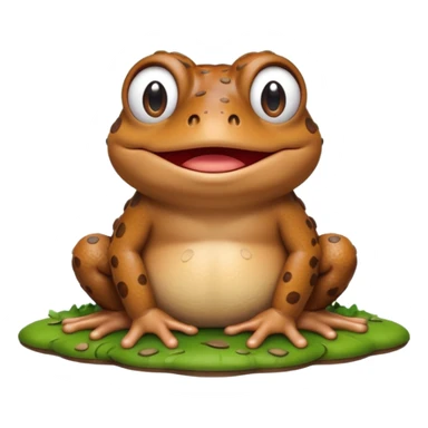 A 3D cartoon toad sitting on damp ground, bumpy brown skin, wide mouth, gentle expression, soft light and clean background, Memoji-style. sticker