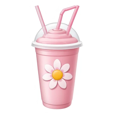 Pastel pink and white Sakura flower smoothie inside a plastic cup with a lid and straw  sticker