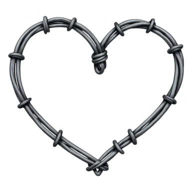 Minimal black line art heart made from barbed wire, hand-drawn sketch look, uneven ink strokes, 6–7 barbs with twisted knots, simple clean outline, centered on plain white background, high contrast sticker