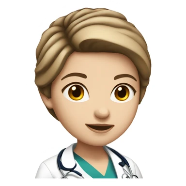 White girl with brunette short hair with stethoscope sticker