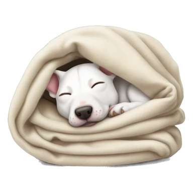 white bull terrier sleeping cozy in blanket  sticker