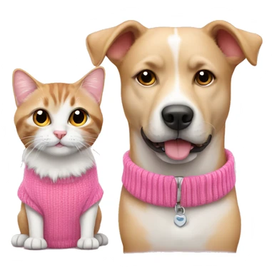Cute dog and cat in pink sweaters wearing collars sticker