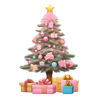 pastel pink christmas tree and some gift boxes under sticker