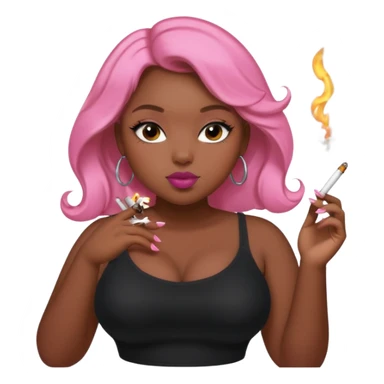 Curvy, light brown long hair, nsfw intimate pose pretty black girl pink gloss smoking sticker