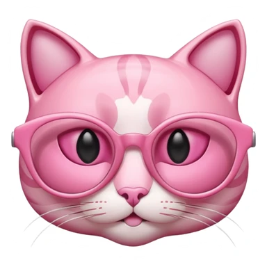 A 3D cartoon rose-pink cat-eye shaped spectacle, glossy curved frame, soft reflections, isolated on plain background. only glasses. sticker