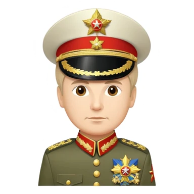 Russian military general in formal uniform with medals, epaulettes, and military hat sticker