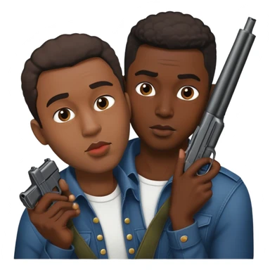 two black men kissing one with a gun  sticker