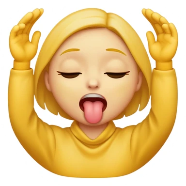 yellow emoji with hands around neck and tongue sticking out and eyes scrunched closed sticker
