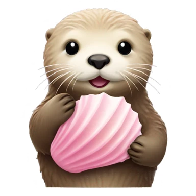 beige sea otter holding pastel pink sea shell sticker