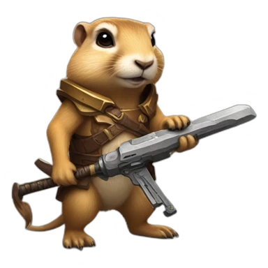 Prairie dog from World of Warcraft holding a weapon bigger than him sticker