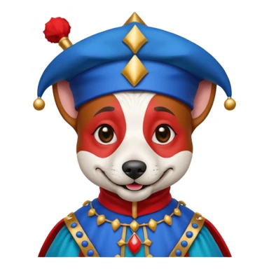 crazy funny colorful jack russel dog jolly joker, medieval, vintage, court jester, mac os icon, blue color sticker