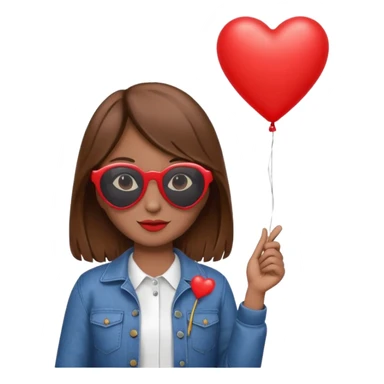brown hair girl with sun glasses holding red heart balloon sticker