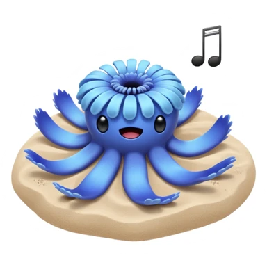Light blue sea anemone with arms listening to music on sand sticker