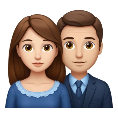 A married woman and man, woman with long brown hair and fair skin, man with short brown hair and fair skin.

 sticker